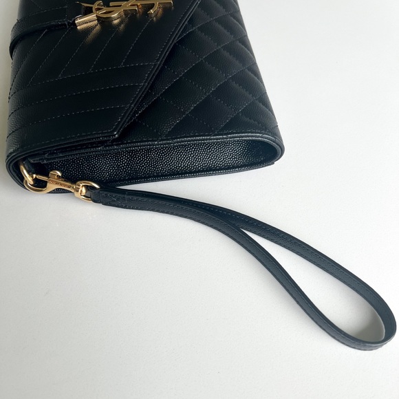 Saint Laurent Monogram YSL-Plaque Quilted Leather Envelope Leather Clutch Pouch - Picture 7 of 12